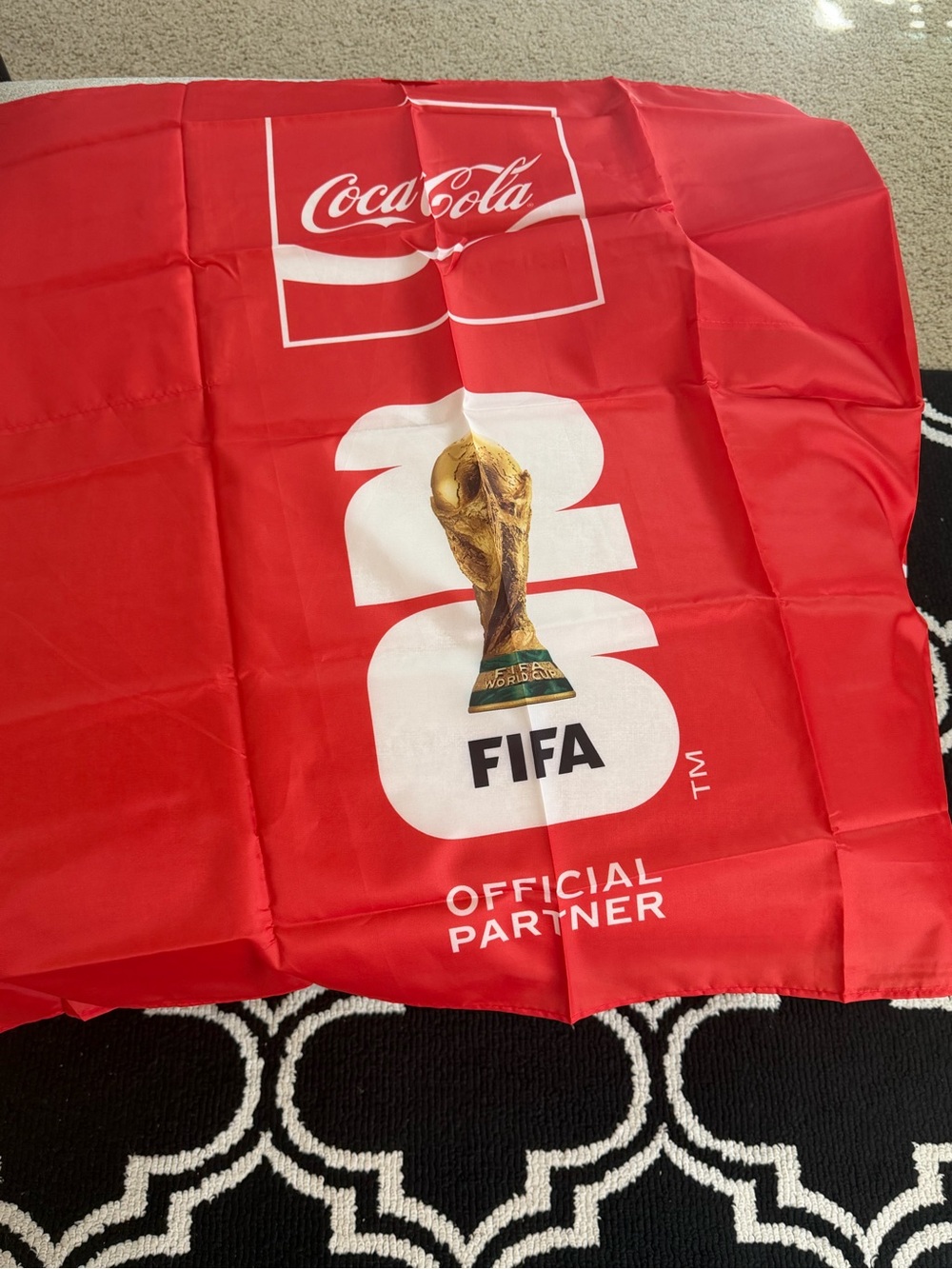 Coca Cola Red Banner with White and Gold FIFA Trophy Graphics